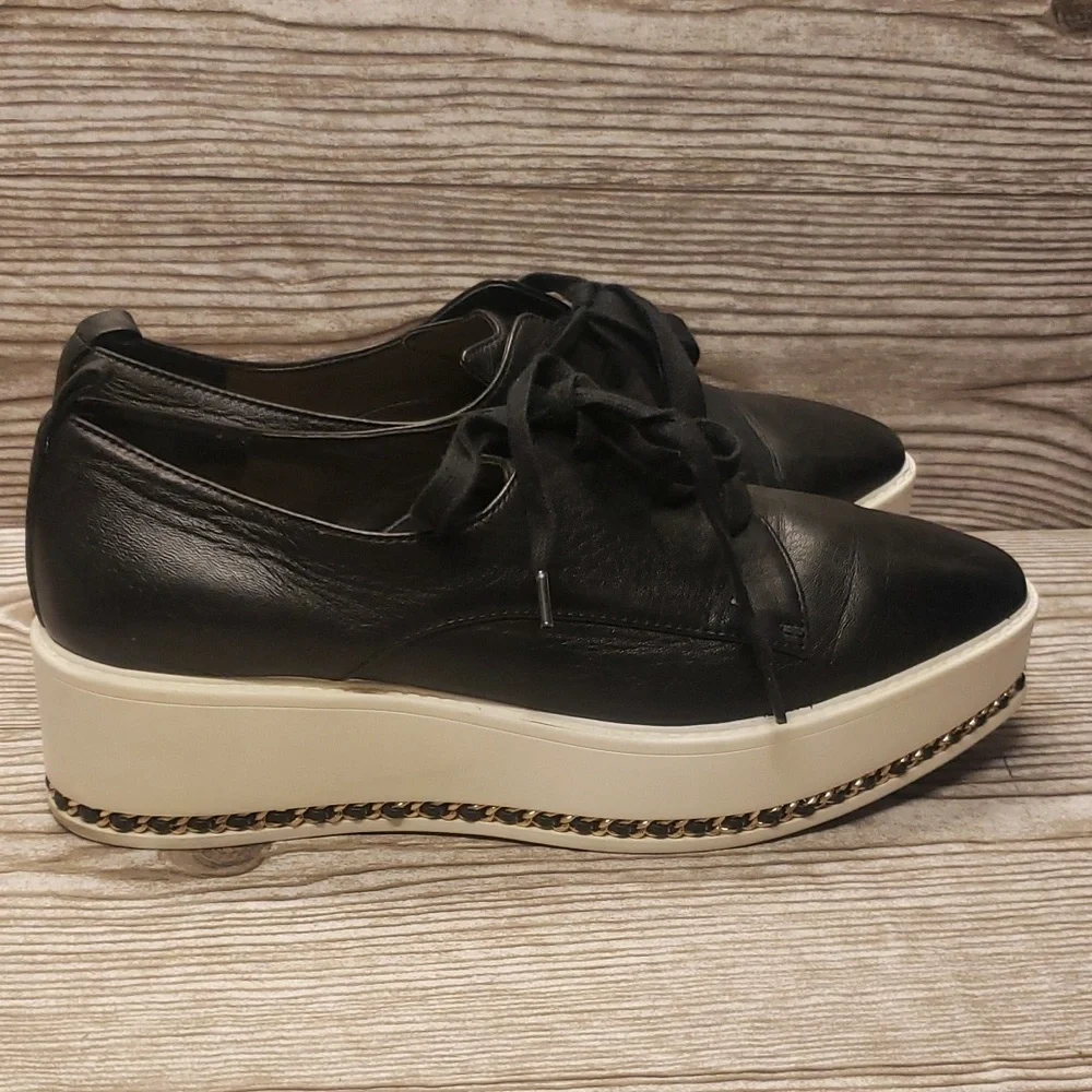 Karl Lagerfeld Bali Black soft leather platforms woman laces shoes size 8.5